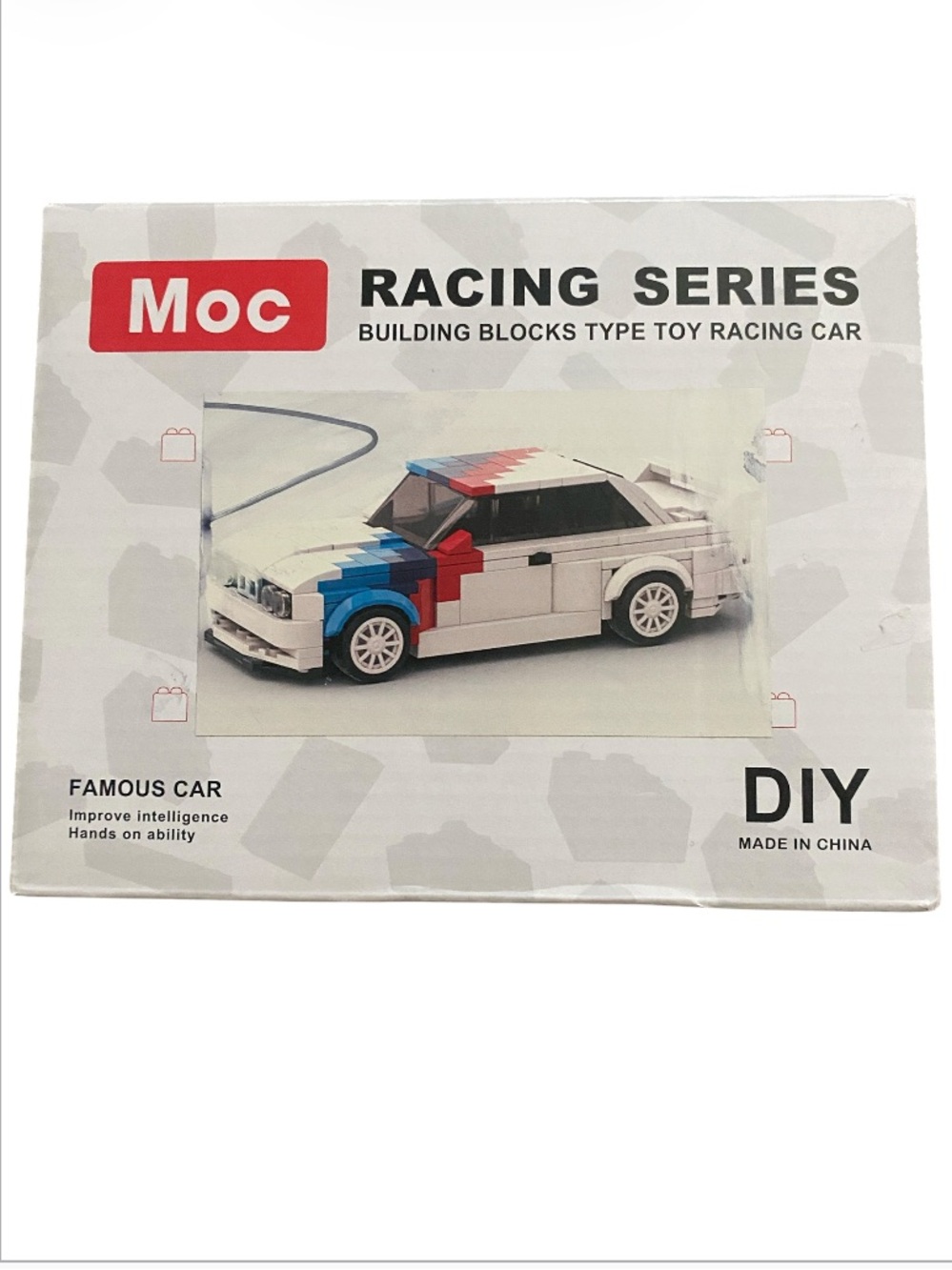 DIY Racing Car Building Block Toy - White with Blue & Red Accents